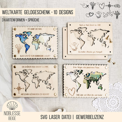 Karte Weltkarte für Geldgeschenk * Hochzeitsgeschenk * Bundle * SVG Laserdatei