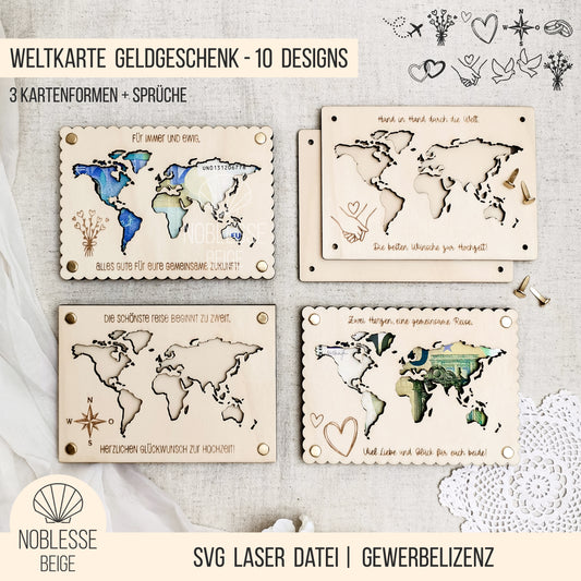 Karte Weltkarte für Geldgeschenk * Hochzeitsgeschenk * Bundle * SVG Laserdatei