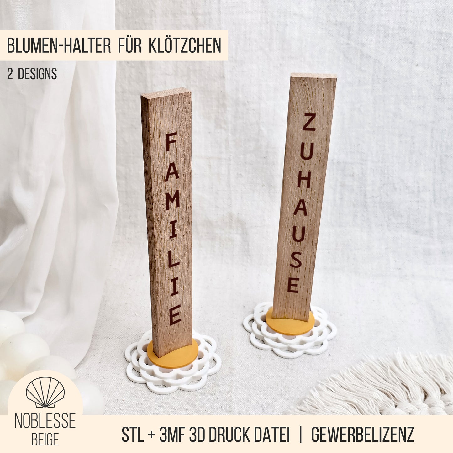 Blumen-Halter für Klötzchen * Vertikaler Klötzchen Aufsteller * STL + 3MF 3D Druckdatei