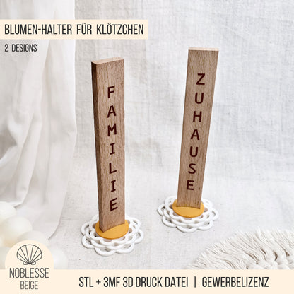 Blumen-Halter für Klötzchen * Vertikaler Klötzchen Aufsteller * STL + 3MF 3D Druckdatei