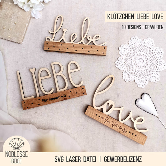 LIEBE LOVE * Klötzchen Motiv * Bundle mit Klötzchen Gravuren * SVG Laserdatei