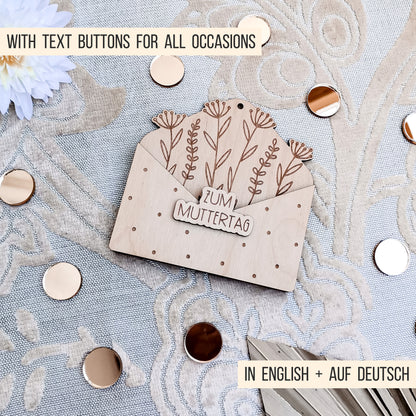 Briefumschlag mit Blumen * für Gutschein | Geld | Banknoten * Geschenk Geburtstag + diverse Anlässe* mit Buttons * SVG Laserdatei