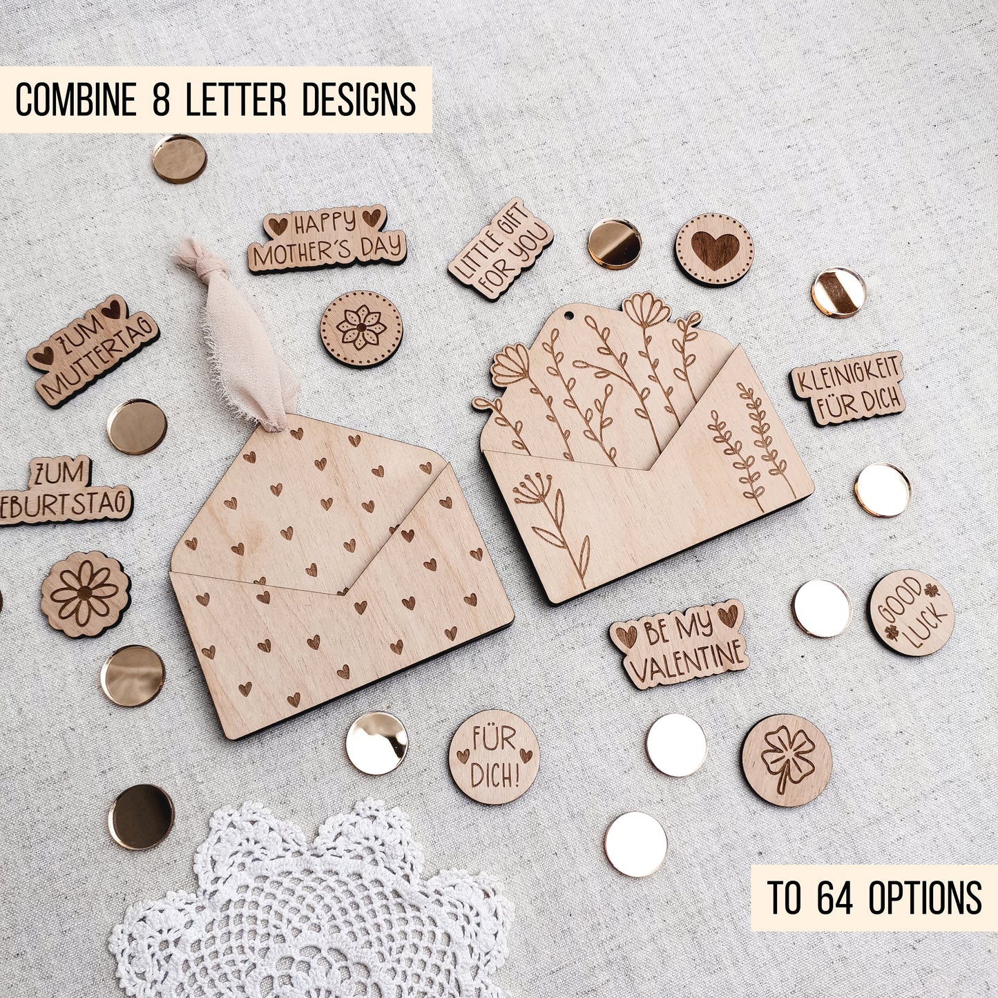 Briefumschlag mit Blumen * für Gutschein | Geld | Banknoten * Geschenk Geburtstag + diverse Anlässe* mit Buttons * SVG Laserdatei