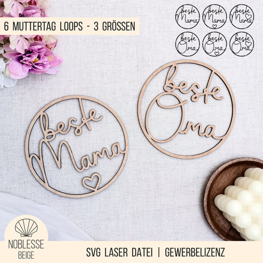 Loop mit Herz * Beste Mama | Beste Oma * 3 Größen * SVG Laserdatei