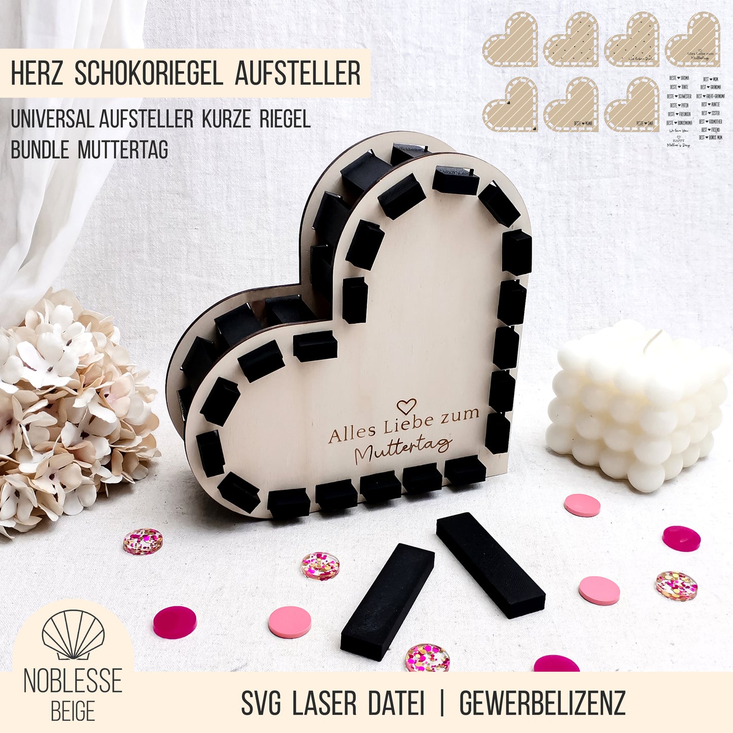 Herz Aufsteller für kurze Schokoriegel * Muttertag * 3mm | 4mm | 6mm * Bundle * SVG Laserdatei