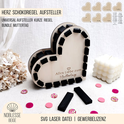 Herz Aufsteller für kurze Schokoriegel * Muttertag * 3mm | 4mm | 6mm * Bundle * SVG Laserdatei