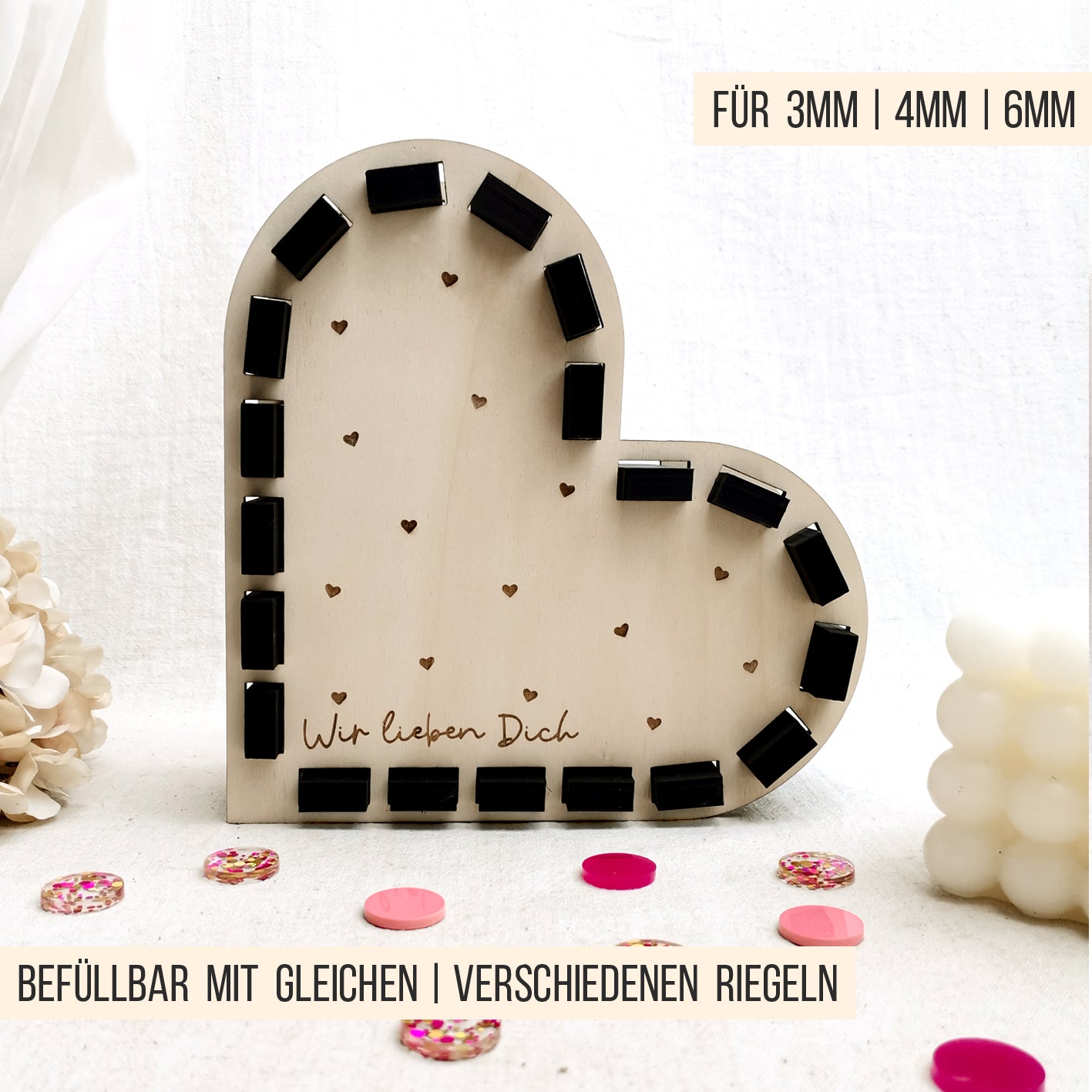 Herz Aufsteller für kurze Schokoriegel * Muttertag * 3mm | 4mm | 6mm * Bundle * SVG Laserdatei