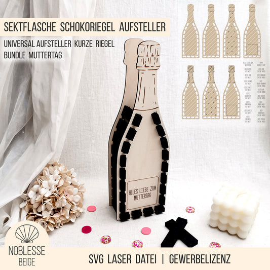 Sektflasche Aufsteller für kurze Schokoriegel * Muttertag * 3mm | 4mm | 6mm * Bundle * SVG Laserdatei