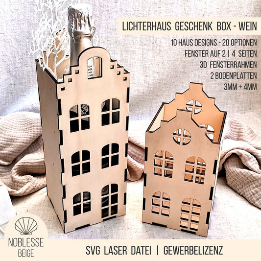 Lichterhaus Geschenk Box * für Wein | Champagnerflasche * Bundle * SVG Laserdatei