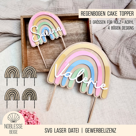 Regenbogen Cake Topper * Bundle * für Holz + Acryl * SVG Laserdatei