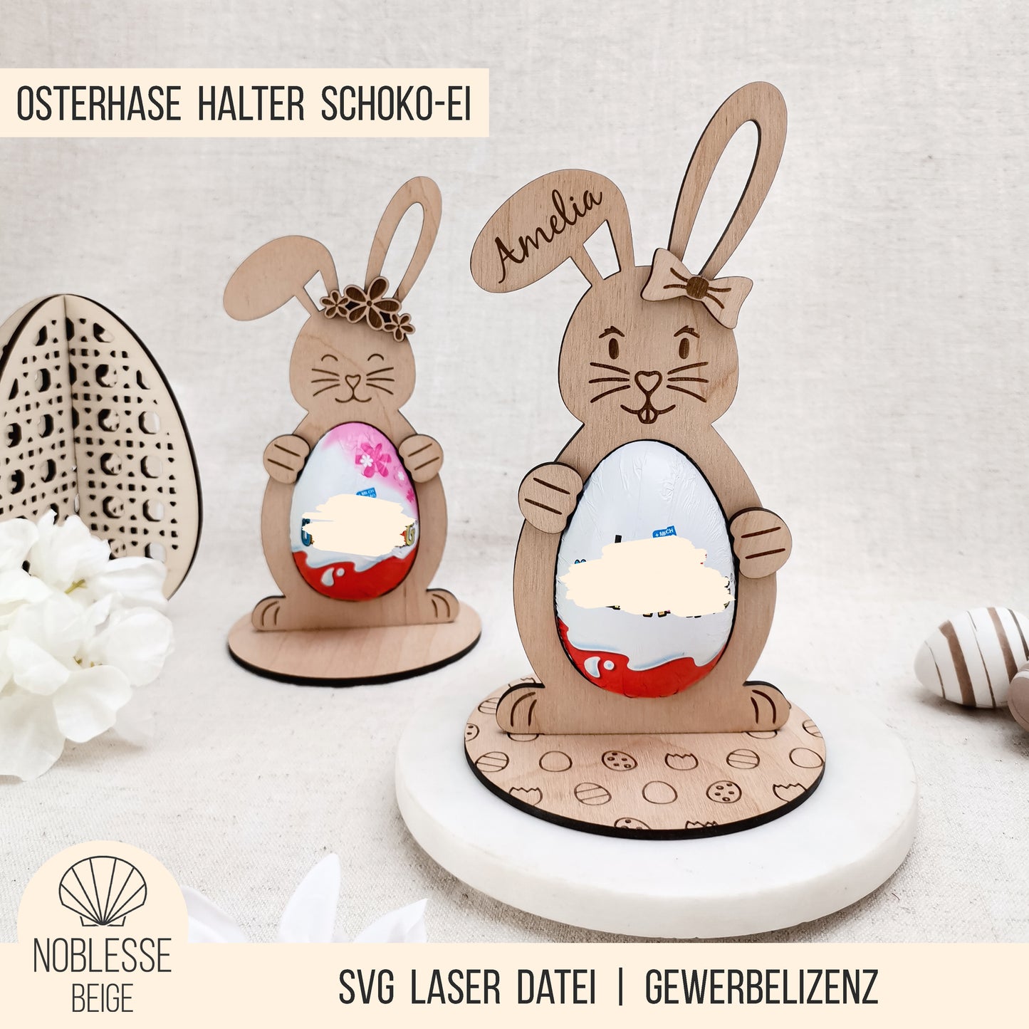 Osterhase Halter für Schokolade-Ei * personalisierbar * 3mm | 4mm * Bundle mit 3D Zubehör * SVG Laserdatei
