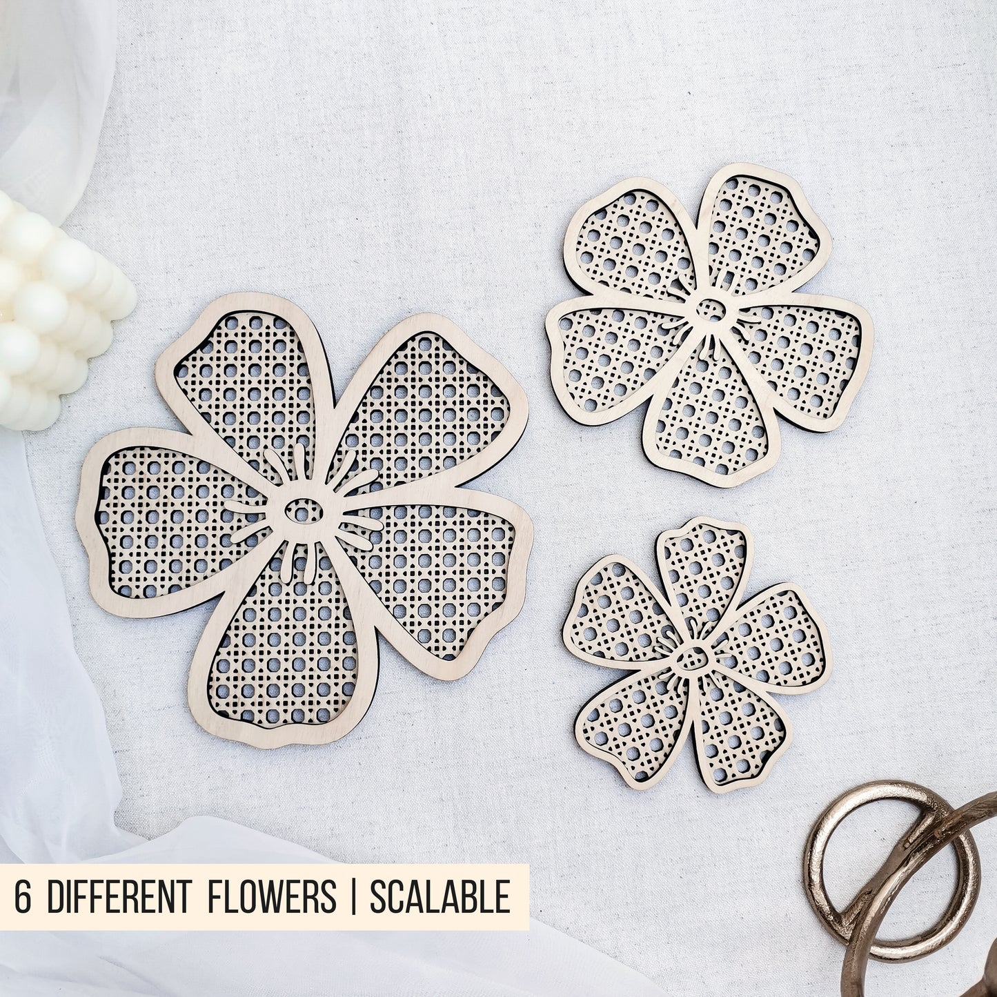 Rattan Blumen | Hibiskus Blüten mit Wiener Geflecht * 6 Designs * SVG Laserdatei