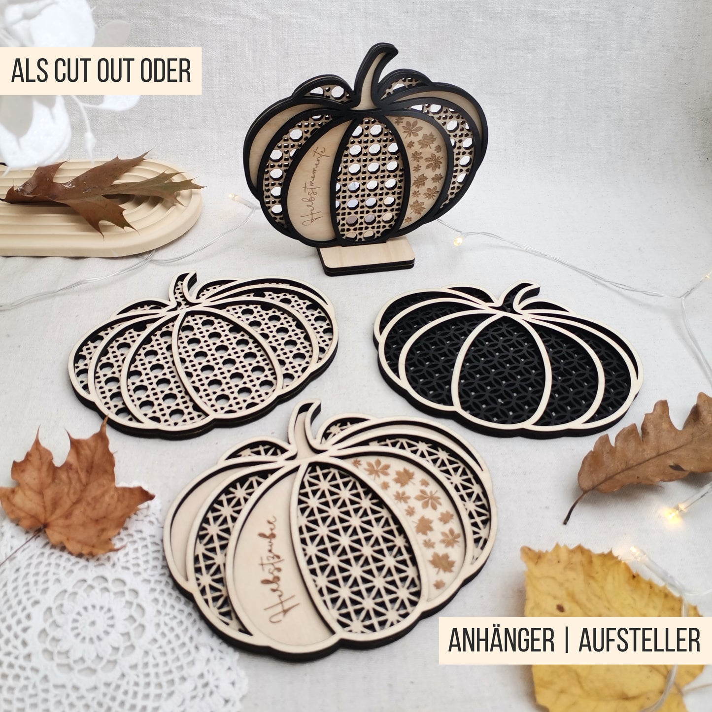 Rattan Kürbis | Boho Kürbisse * Wand Deko | Anhänger | LED Teelicht Aufsteller * 3mm | 4mm | 6mm * Bundle * SVG Laserdatei