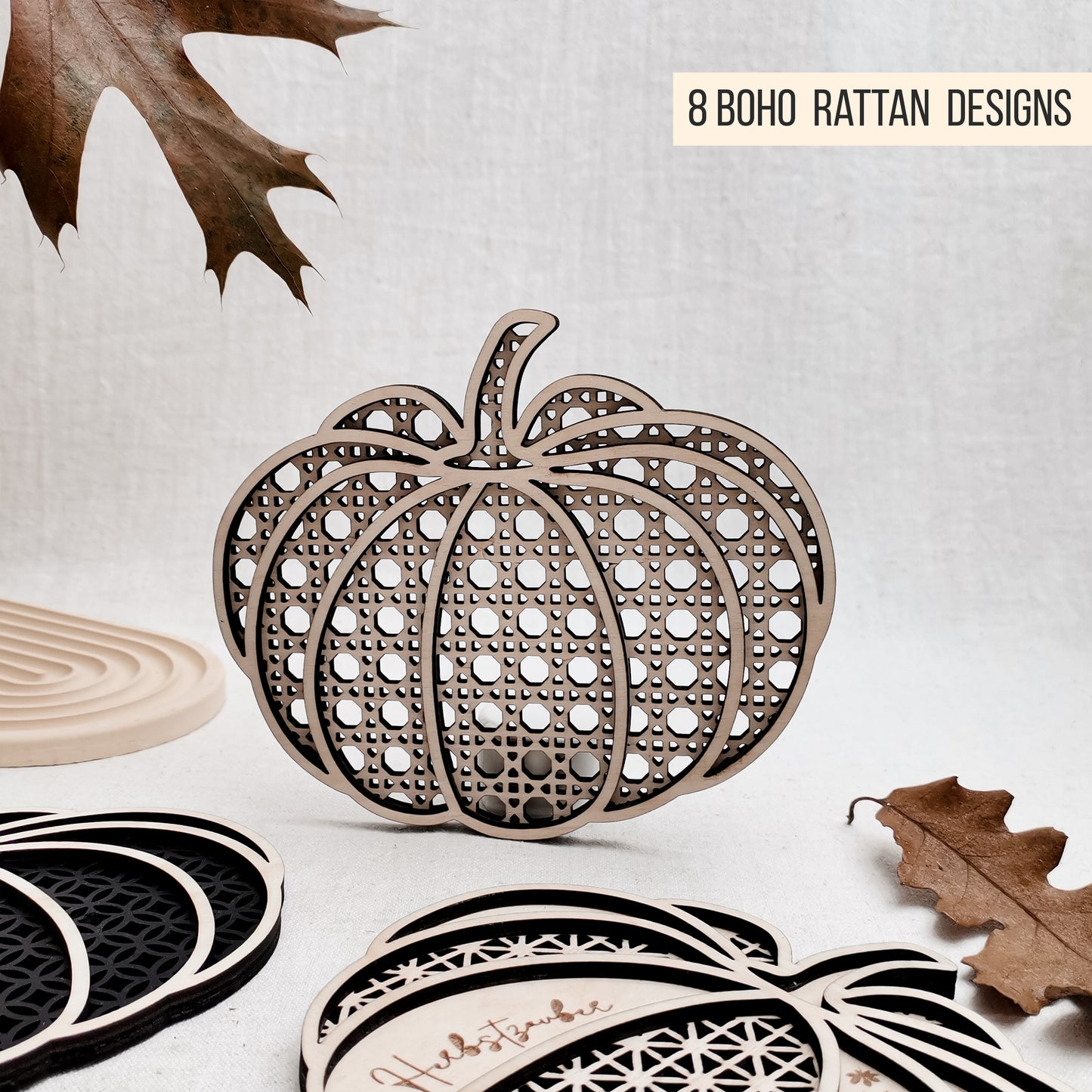 Rattan Kürbis | Boho Kürbisse * Wand Deko | Anhänger | LED Teelicht Aufsteller * 3mm | 4mm | 6mm * Bundle * SVG Laserdatei