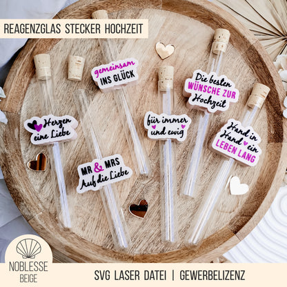 Hochzeit Sprüche Stecker für Reagenzglas * 16mm | 20mm | 22mm * Bundle * STL + 3MF 3D Druckdatei