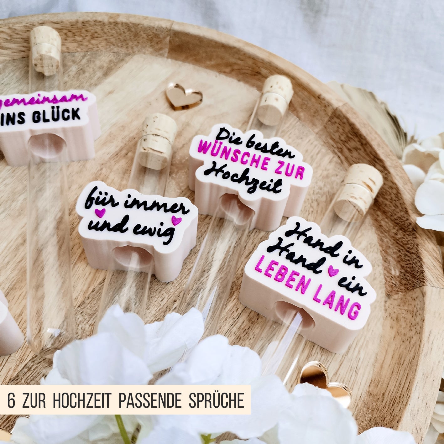 Hochzeit Sprüche Stecker für Reagenzglas * 16mm | 20mm | 22mm * Bundle * STL + 3MF 3D Druckdatei