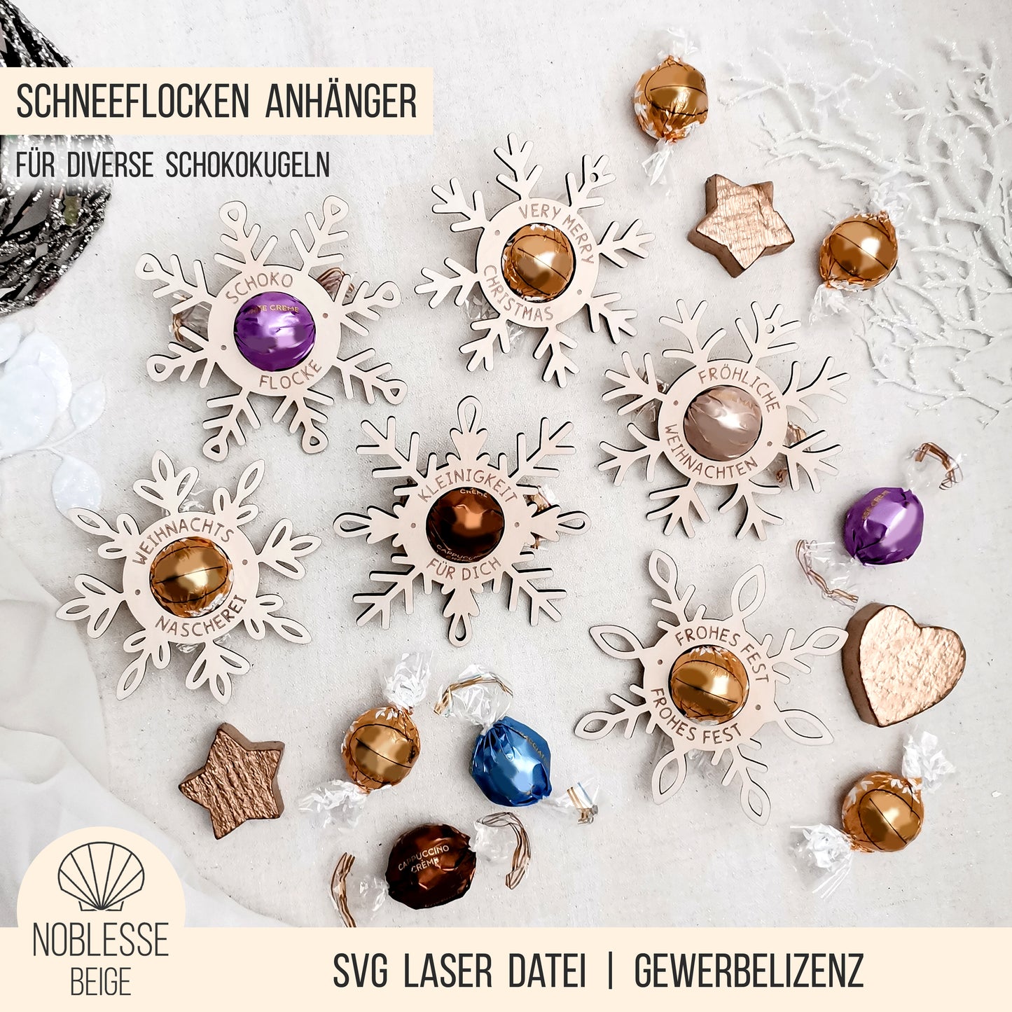 Schneeflocken Anhänger für Schokokugel * Bundle * SVG Laserdatei
