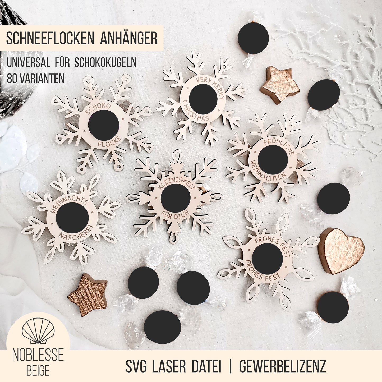Schneeflocken Anhänger für Schokokugel | Bundle | SVG Laserdatei