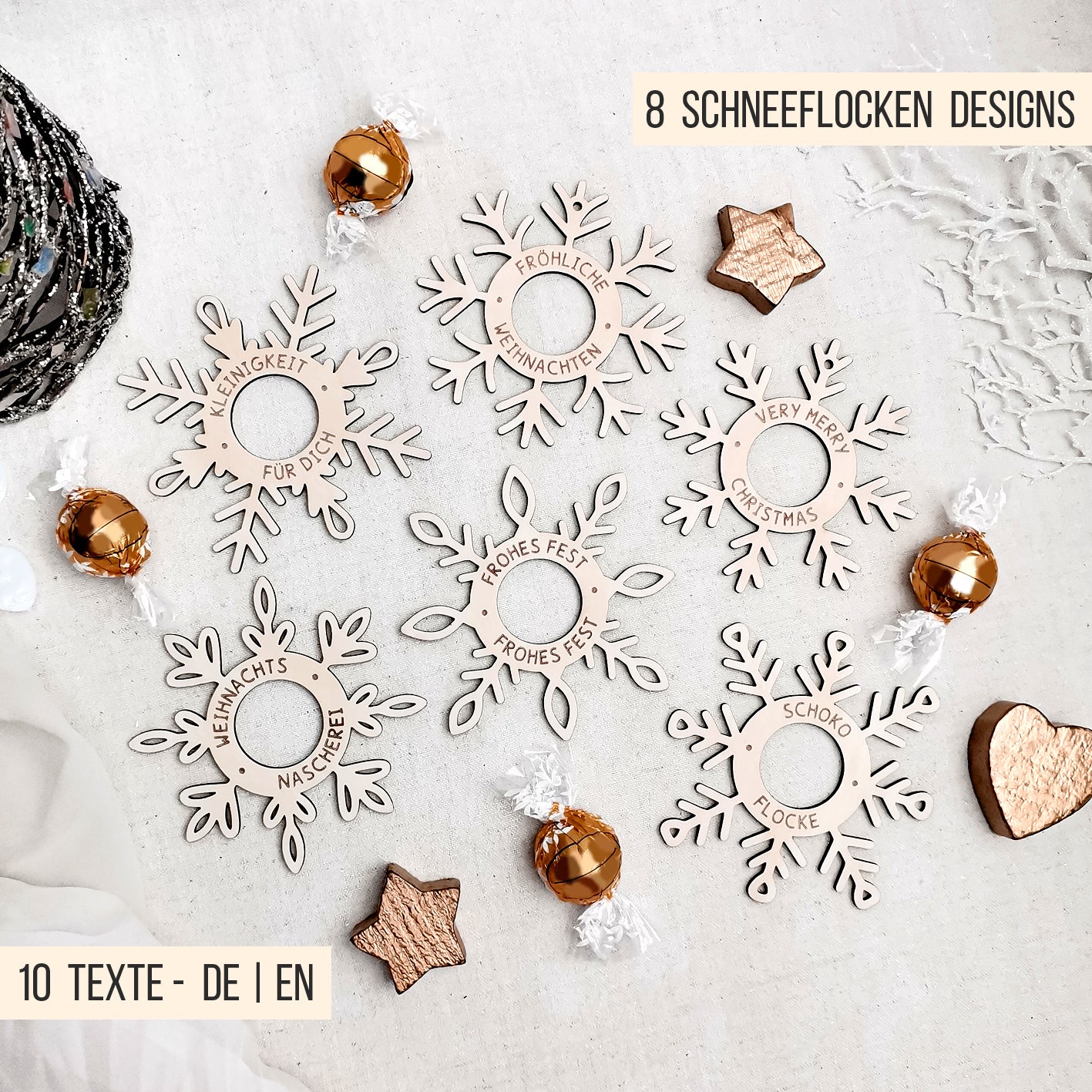 Schneeflocken Anhänger für Schokokugel * Bundle * SVG Laserdatei