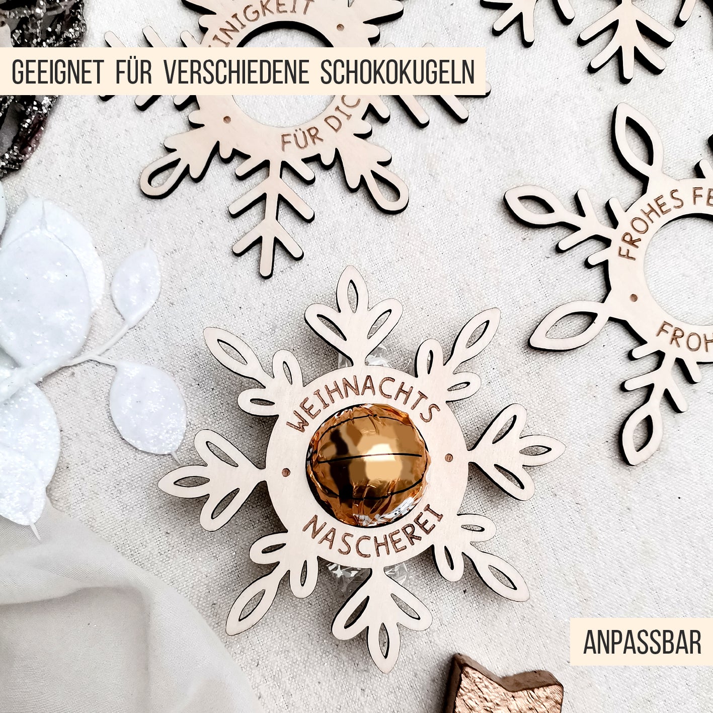 Schneeflocken Anhänger für Schokokugel * Bundle * SVG Laserdatei