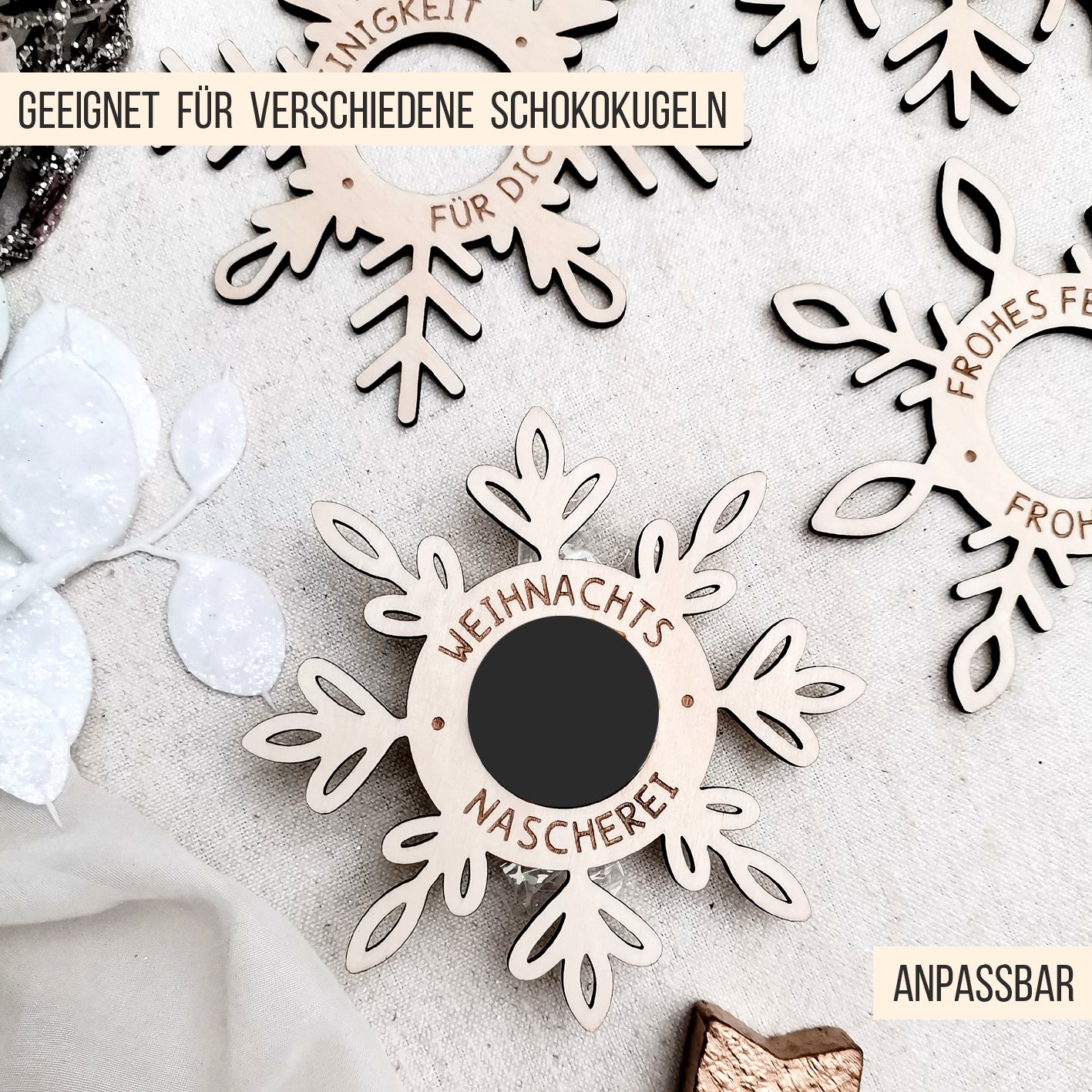 Schneeflocken Anhänger für Schokokugel | Bundle | SVG Laserdatei
