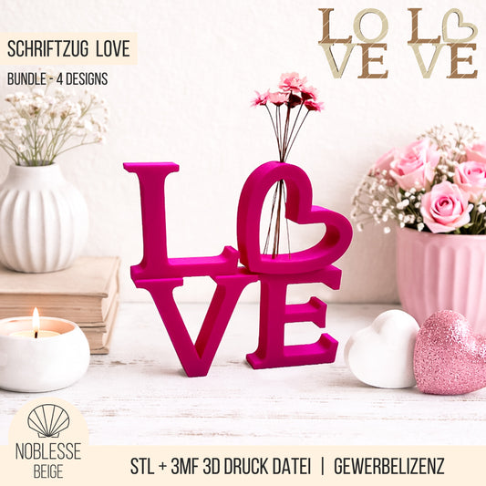 LOVE Schriftzug * Aufsteller + Blumenhalter * STL + 3MF 3D Druckdatei