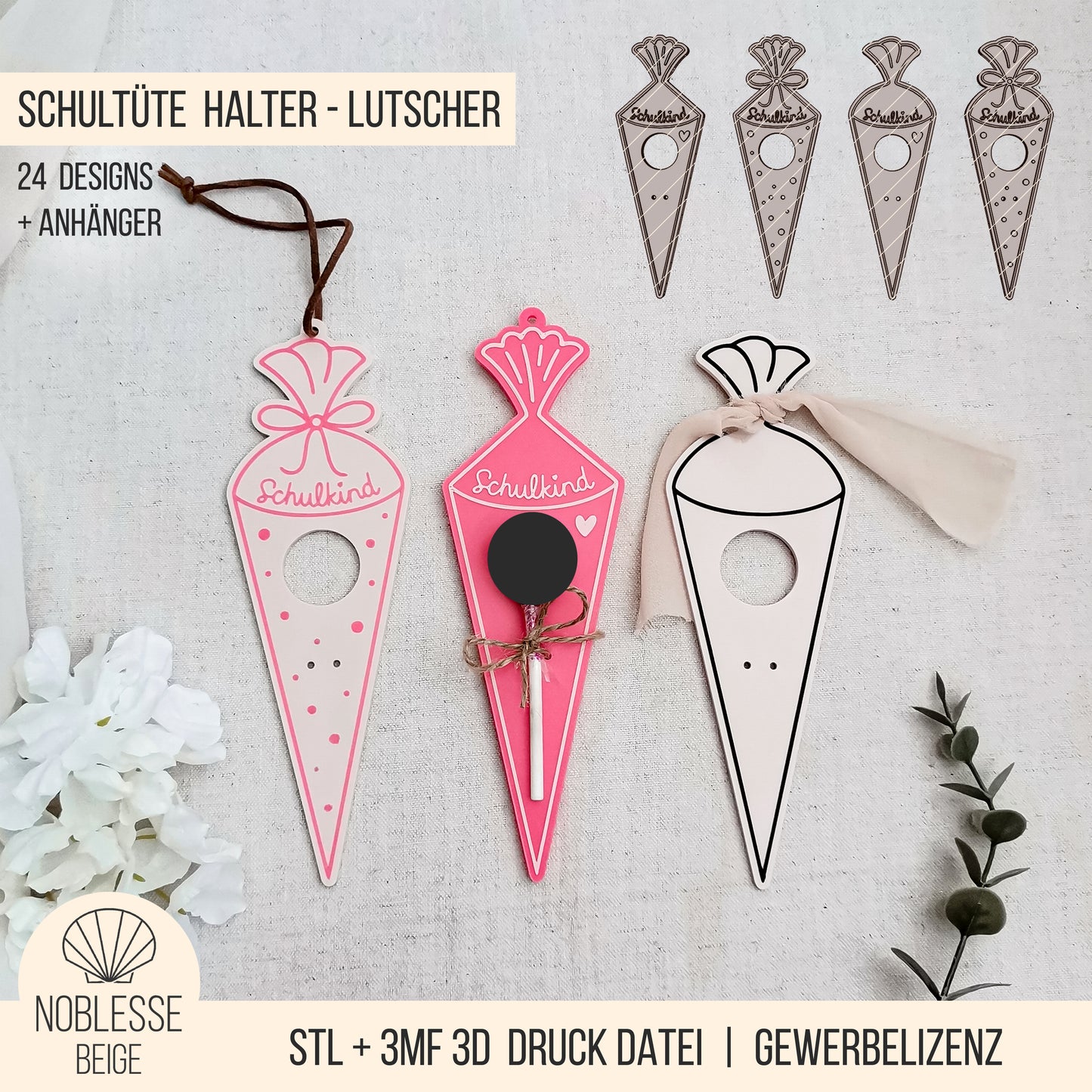Schultüte * Halter für Lutscher * Bundle 24 Varianten * STL + 3MF 3D Druckdatei