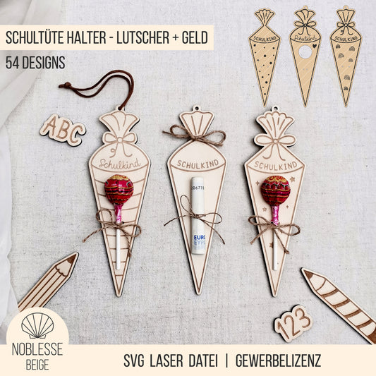 Schultüte * Halter für Lutscher | Geld * Bundle * 54 Designs * SVG Laserdatei