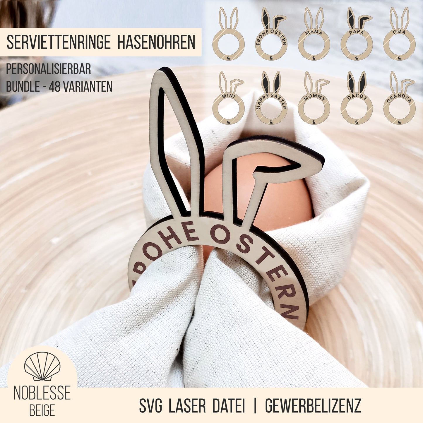 Serviettenringe mit Hasenohren & Knickohr * Bundle * SVG Laserdatei