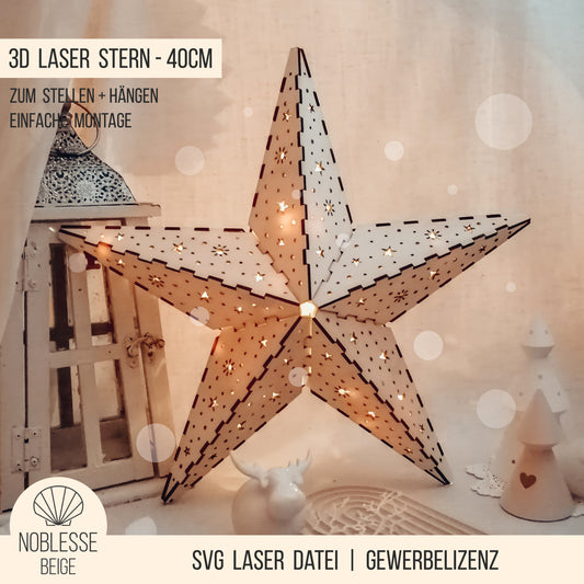 3D Stern * dreidimensionaler Weihnachtsstern | Leuchtstern für LED Lichterkette * 40cm * Design Sonne Mond Sterne * 3mm | 4mm * SVG Laserdatei