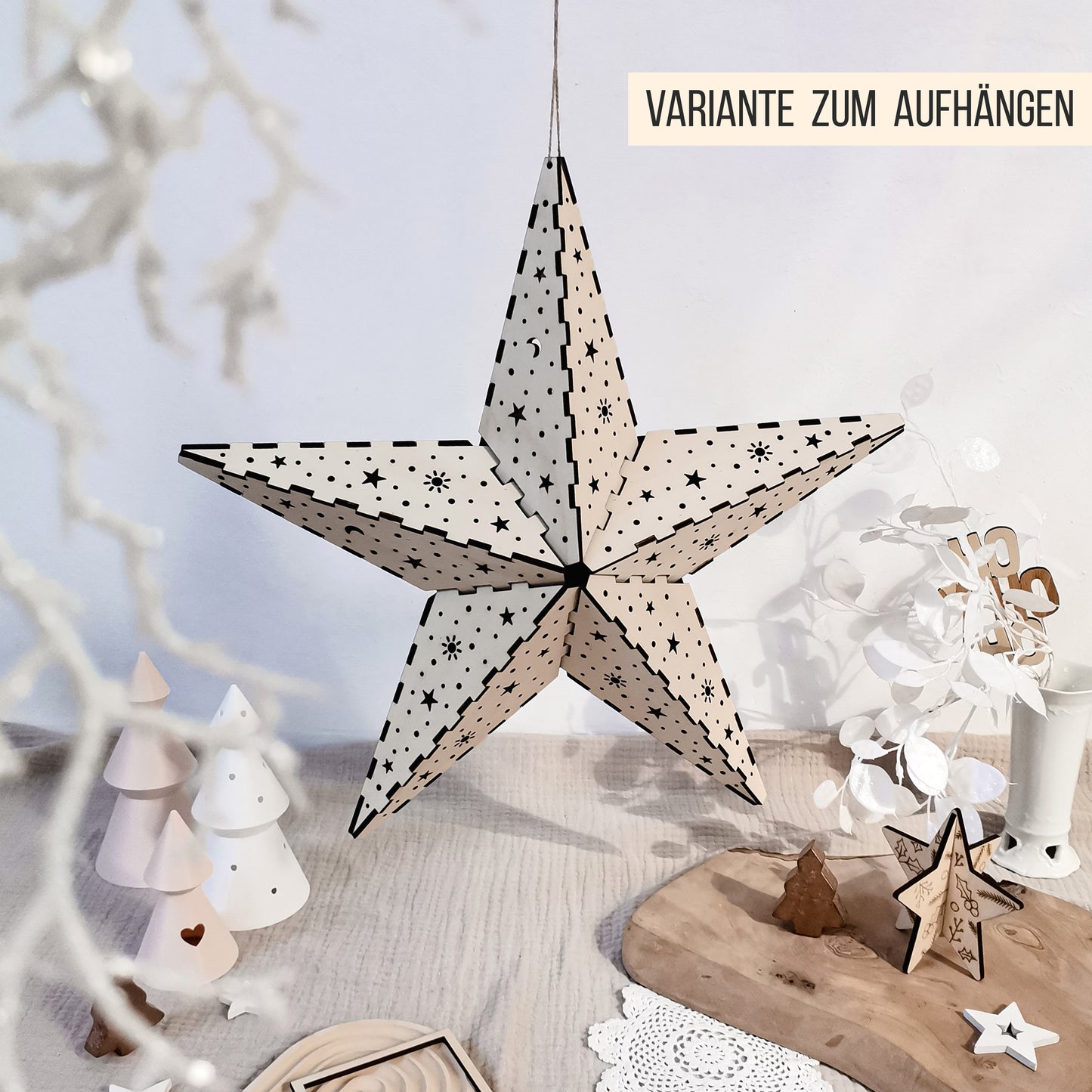 3D Stern * dreidimensionaler Weihnachtsstern | Leuchtstern für LED Lichterkette * 40cm * Design Sonne Mond Sterne * 3mm | 4mm * SVG Laserdatei