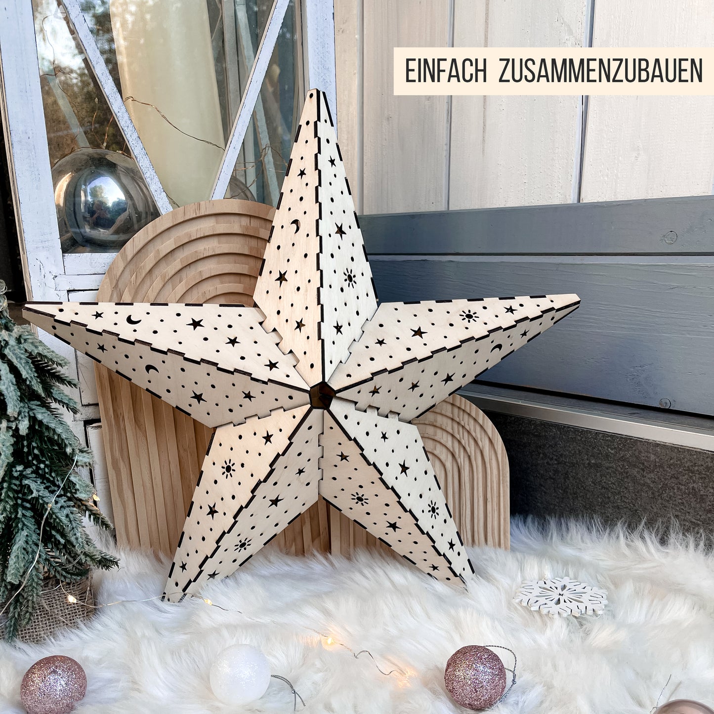 3D Stern * dreidimensionaler Weihnachtsstern | Leuchtstern für LED Lichterkette * 40cm * Design Sonne Mond Sterne * 3mm | 4mm * SVG Laserdatei