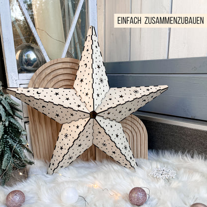 3D Stern * dreidimensionaler Weihnachtsstern | Leuchtstern für LED Lichterkette * 40cm * Design Sonne Mond Sterne * 3mm | 4mm * SVG Laserdatei