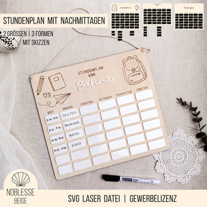 Stundenplan wieder-beschreibbar * mit | ohne Nachmittagsplanung * Bundle * SVG Laserdatei