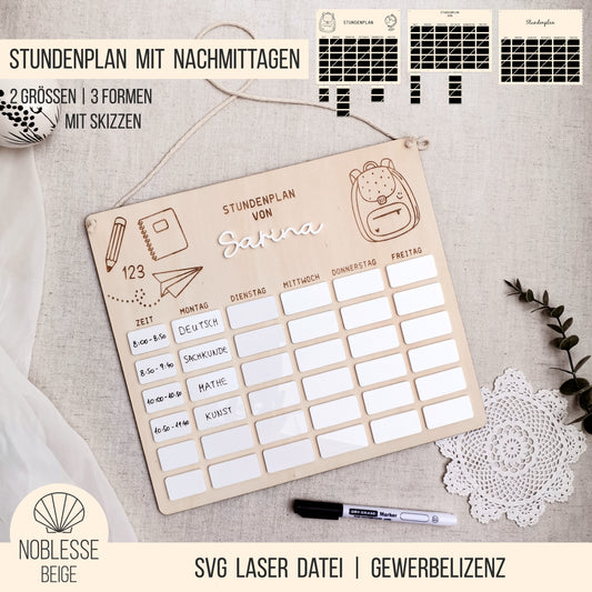 Stundenplan wieder-beschreibbar * mit | ohne Nachmittagsplanung * Bundle * SVG Laserdatei