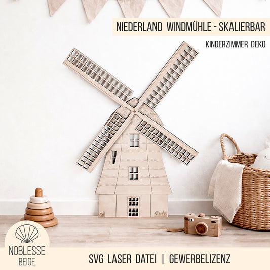 Niederländische Windmühle * drehbares Mühlenrad * personalisierbar * skalierbar * SVG Laserdatei
