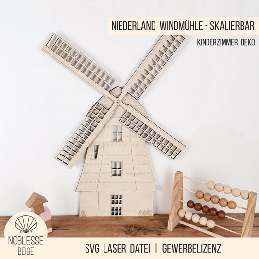Niederländische Windmühle * drehbares Mühlenrad * personalisierbar * skalierbar * SVG Laserdatei