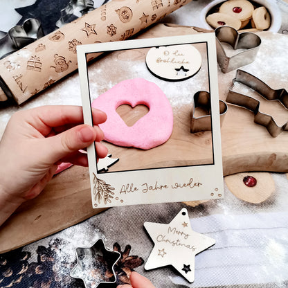 Weihnachtliche XMAS Fotorahmen aus Holz * personalisiert mit Wunschtext